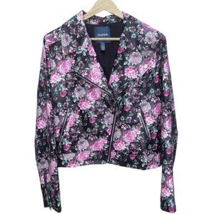 Modcloth Floral Faux Leather Moto Jacket Size Large